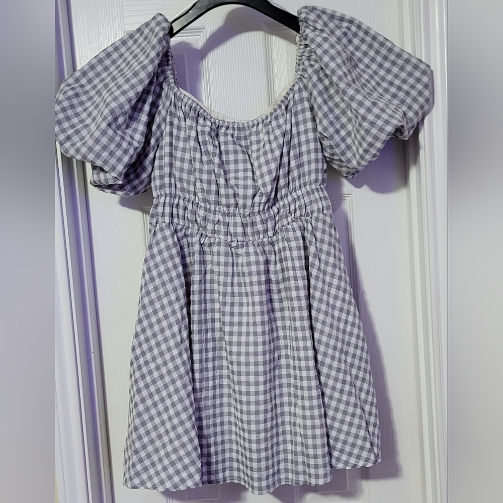 MIMOSA | Gingham Dress | Gray and White | Size M - Picture 2 of 9
